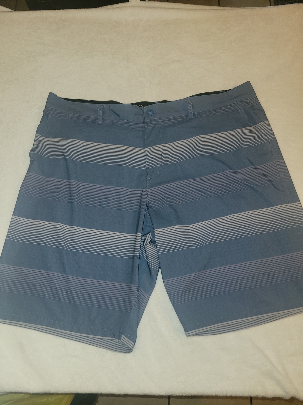 OP OPFlex 4-Way Stretch Men's Blue/Gray Striped Board Shorts Button big and tall